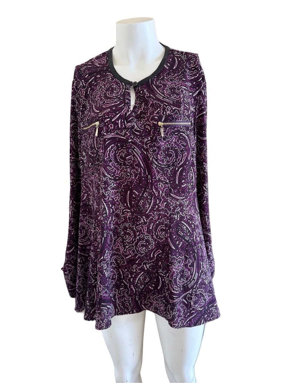 Rafaella women’s vintage plum purple long sleeve button up blouse XXL paisley